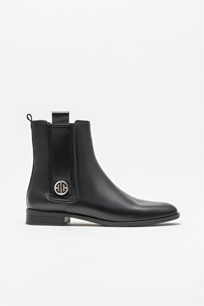 Elle Shoes Siyah Deri Kadın Klasik Düz Bot
