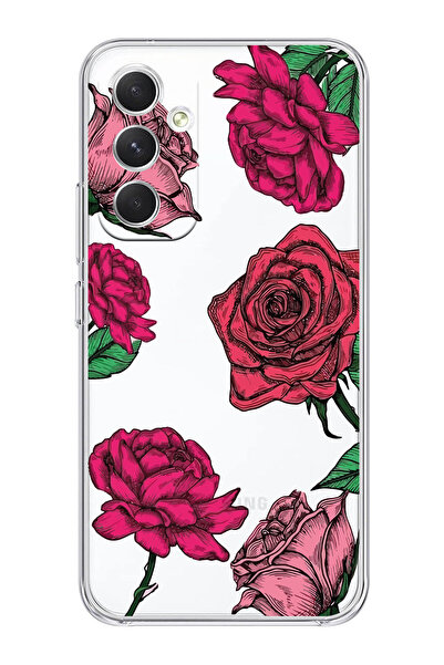 Samsung Galaxy A34 Compatible Rose Patterned Transparent Phone Case