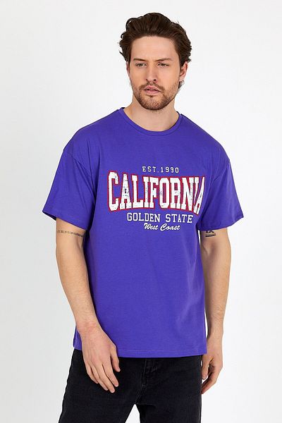 COMBİNE MİCHAİL Tricou oversize unisex cu imprimeu violet cu decolteu rotund