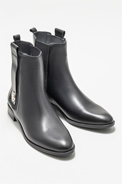 Elle Shoes Siyah Deri Kadın Klasik Düz Bot