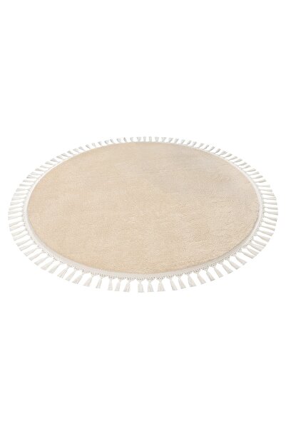 Valery Home Beige Color Vl Round Comfort Pompom Plush Fringed
