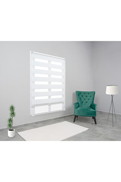 RASA PERDE Ekru Geniş Pliseli Zebra Stor Salon Oda Perdesi Düz