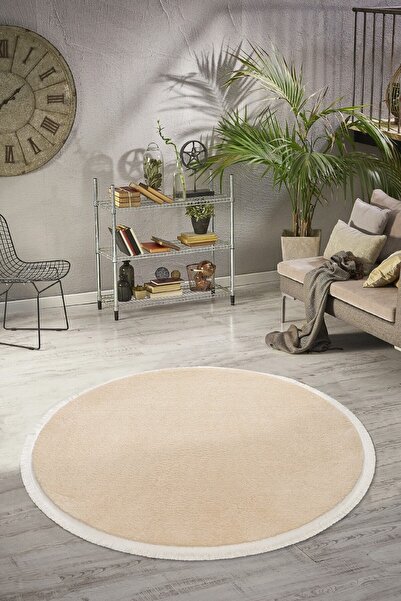 Valery Home Beige Color Vl Round Comfort Plush Fringed