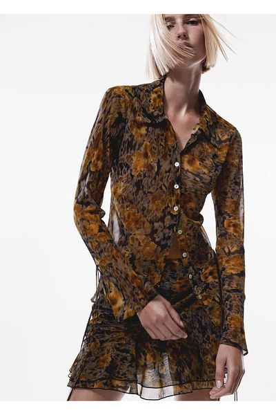 MANGO Woman Ημιδιάφανη φούστα με σχέδια