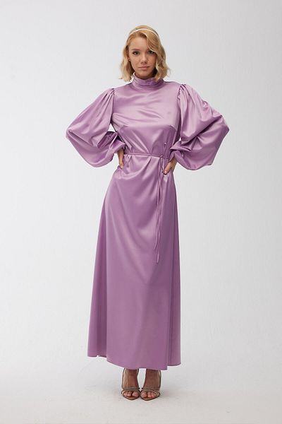 Manuka Abendkleid aus Satin mit Ballonärmeln Flieder