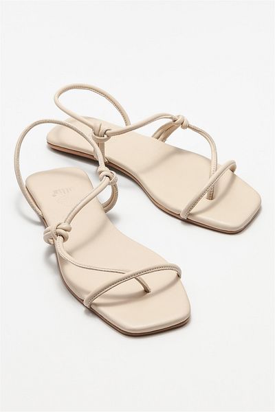 Elle Shoes Beige Leather Women's Flip Flops Sandals