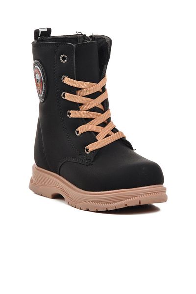 WALKWAY Black Salmon Girl's Boots with Fur Inside