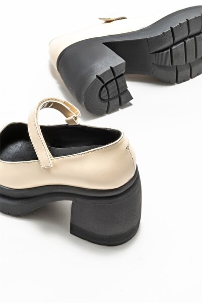 Elle Shoes Bej Deri Kadın Topuklu Ayakkabı