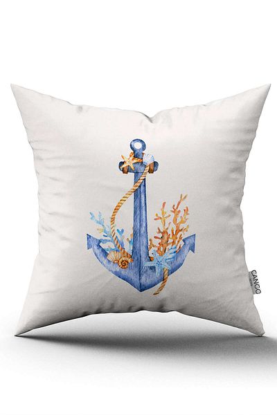 Cango Home Husă de pernă cu model marin, albastru portocaliu, imprimată digitală Cgh1131