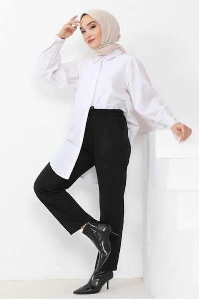 Bestenur Zülal Elastic Waist Pocket Trousers 651 - Black