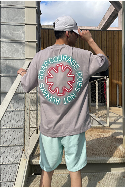 serline تي شيرت كبير الحجم مطبوع باللون الحجري