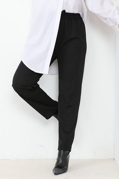 Bestenur Zülal Elastic Waist Pocket Trousers 651 - Black