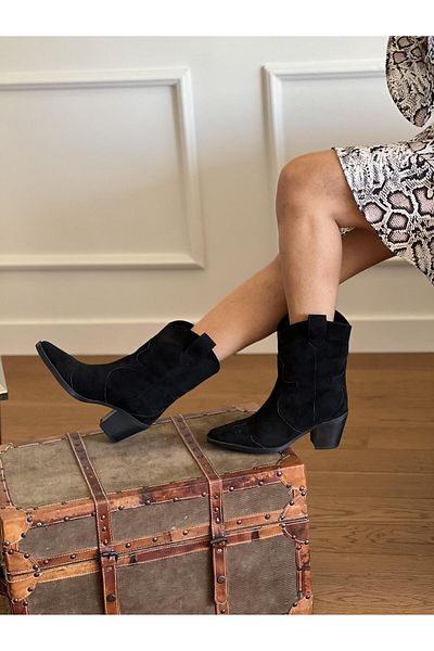 SHOEMARK Oli Black Suede Cowboy Women's Boots