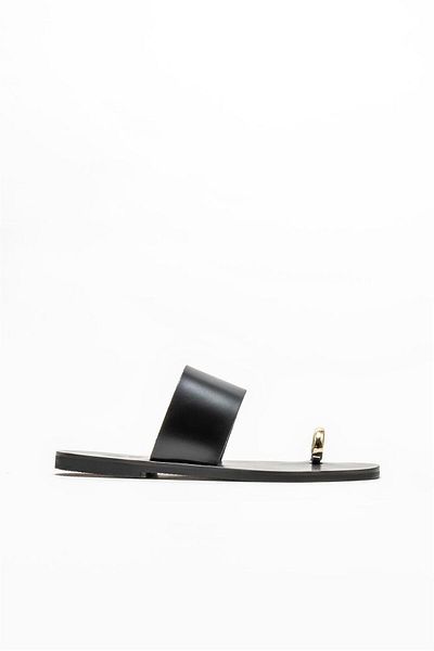 Elle Shoes Black Leather Women's Flip Flops