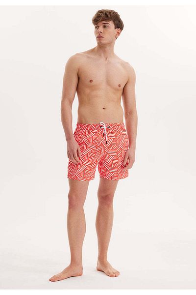 WESTMARK LONDON Red Geometric Patterned Regular Fit Men's Swim Shorts Wmgeometric