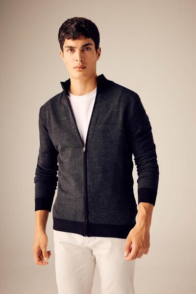 DeFacto Standard Fit Regular Cut Stand Collar Zippered Knitwear Cardigan R1686Az23Wn