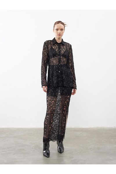 Juste Studio Gilded Lace Black Maxi Skirt