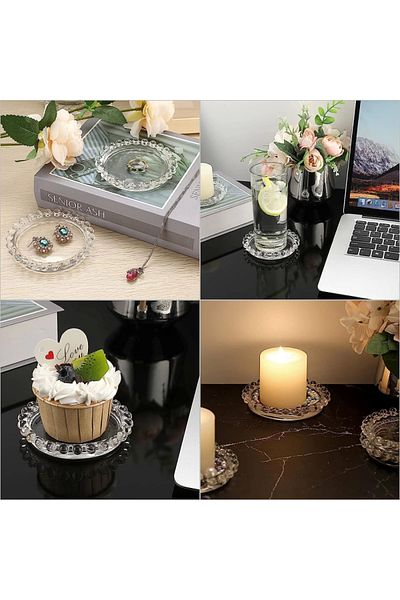 Yenigeldi 1 PCS 7.5 cm Transparent Pearl Bead Glass Presentation Candle Holder Plate, Coaster Candle Tray Table Wedding Interior