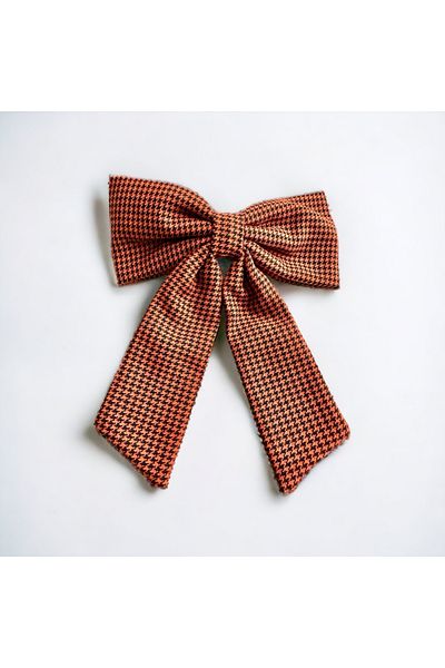 alsaccessories Mustard Color Checkered Patterned Bow Clip Hair Clip