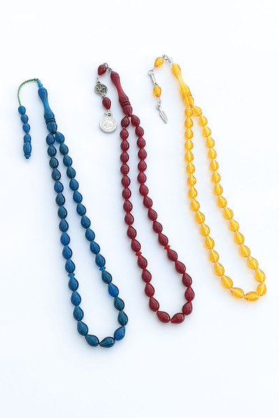 TREND COLLECTİON Set de mărgele de rugăciune pentru bărbați, tăiat în picătură, 3 piese, albastru roșu galben