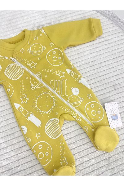 Ümranbaby Unisex Space Patterned Fleece Zippered Baby Jumpsuit