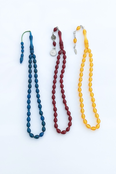 TREND COLLECTİON Set de mărgele de rugăciune pentru bărbați, tăiat în picătură, 3 piese, albastru roșu galben