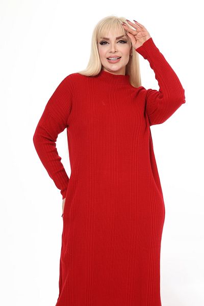 MJORA Red Half Turtleneck Knitted Knitted Dress