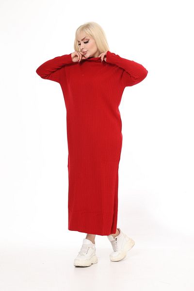 MJORA Red Half Turtleneck Knitted Knitted Dress