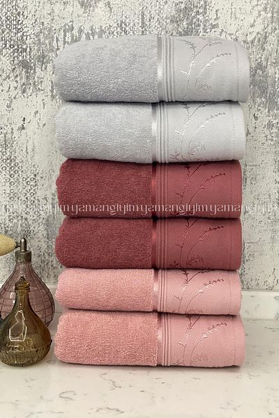 Özdilek Ditsy Hand-Face Towel 6 Pieces-Pink-Plum-Grey