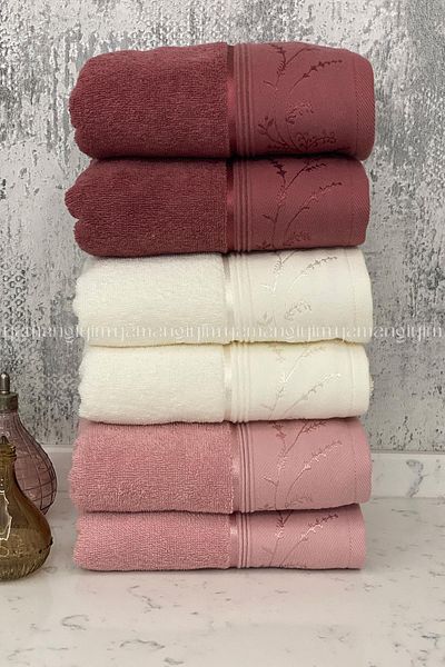 Özdilek Ditsy Hand-Face Towel 6 Pieces-Pink-Cream-Plum