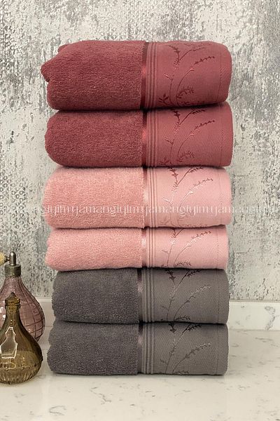Özdilek Ditsy Hand-Face Towel 6 Pieces-Anthracite-Pink-Plum