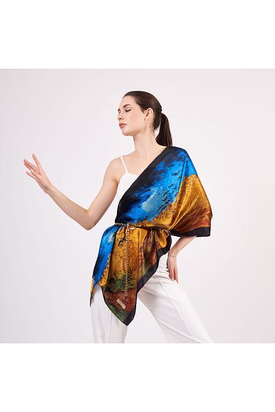 Nomads Felt Pure Silk Scarf| 55x180 cm| Van Gogh Wheatfield with Crows| Nomads Felt