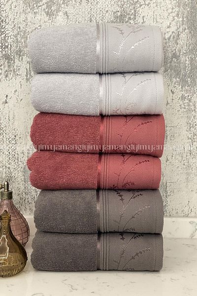 Özdilek Ditsy Hand-Face Towel 6 Pieces-Anthracite-Plum-Grey
