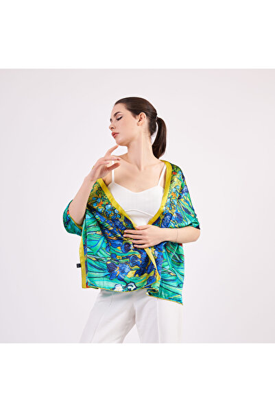 Nomads Felt Pure Silk Scarf| 55x180 cm| Green Patterned| Nomads Felt