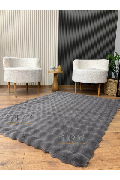 MACRO HOME Bubble Tavşan Post Yumuşacık Tavşan Tüyü Kaymaz Yıkanabilir Antrasit