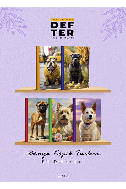 YAPAY ZEKA SANAT Caiete cu specii de câini din lume, set de 53