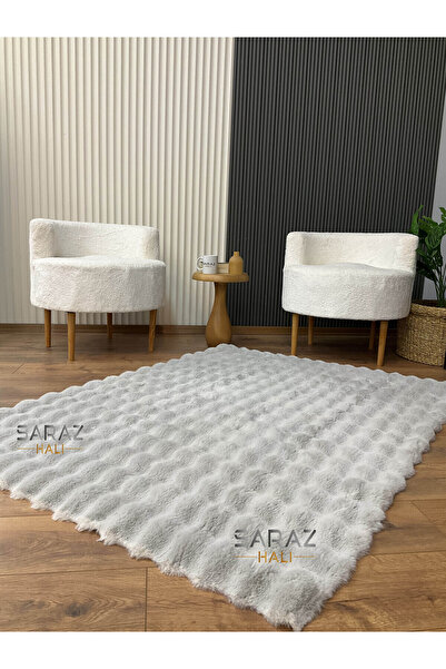 SARAZ HALI Bubble Tavşan Post Yumuşacık Tavşan Tüyü Kaymaz Yıkanabilir Gri