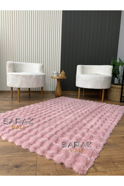 MACRO HOME Bubble Tavşan Post Yumuşacık Tavşan Tüyü Kaymaz Yıkanabilir Pembe