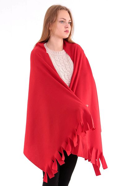Deafox Red Tasseled Fleece Women's Shawl