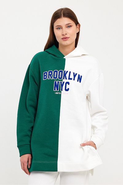 Avones Women's Embroidered Oversize 2 Color 3 Thread Raised Hooded Sweatshirt