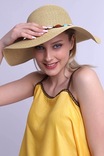 Deafox Bead Detailed Straw Women's Beach Hat