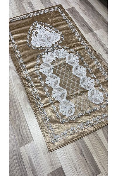 AYHANHOME Γαλλικό Velvet Dowry Bride Set - Guipure Embroidered Prayer Mat