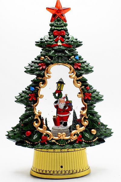 Waldern Luxury Decorative Pine Tree Snow Globe Santa Claus Christmas Ornament 37cm