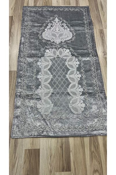 AYHANHOME French Velvet Dowry Bridal Set - Guipure Embroidered Prayer Mat