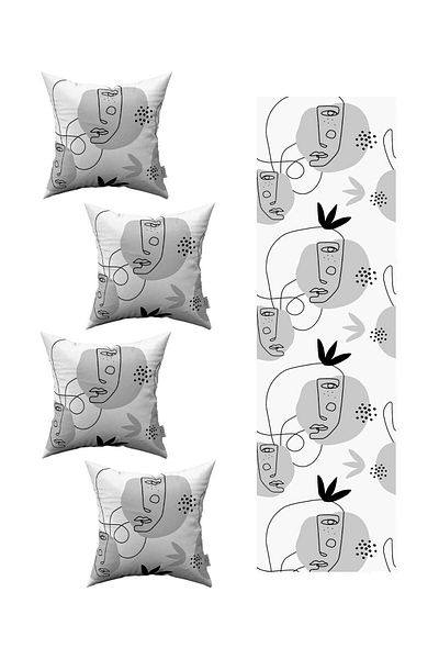 Cango Home Black Gray Modern Figure Patterned 4-Piece Throw Pillow Cover 1 Runner Set St-4Kmbs-Rs-Cgh246