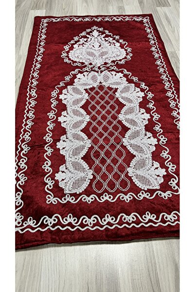AYHANHOME French Velvet Dowry Bridal Set - Guipure Embroidered Prayer Mat