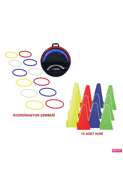 AVESSA 24 Piece Training Set 12-Piece Coordination Circle + 12 Pieces 23 cm Funnel (Yellow-Red-Blue-Green)