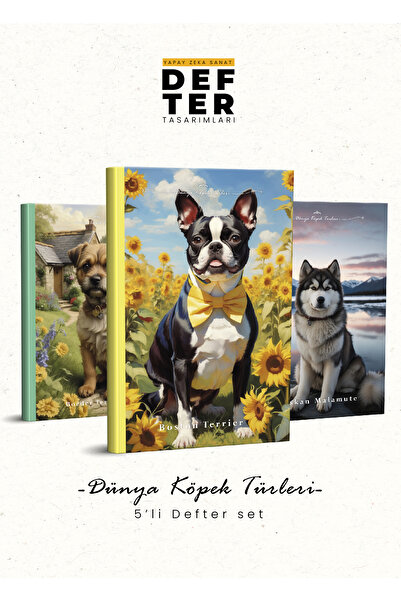 YAPAY ZEKA SANAT Caiete cu specii de câini din lume, set de 56