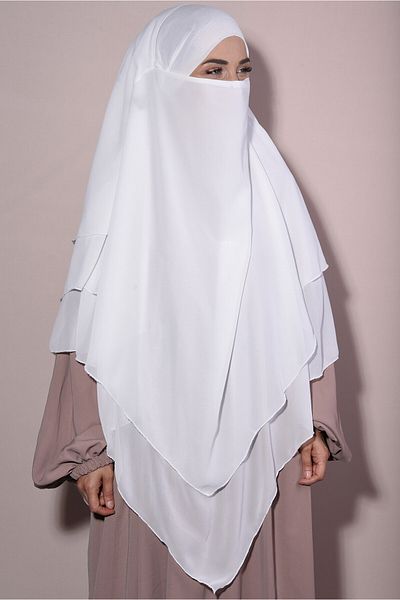 Tek Tesettür Giyim Chiffon Ready Veiled Souffle Three Layer Ecru - Ecru