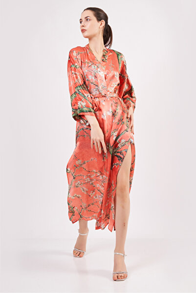 Nomads Felt %100 İpek Kimono Kaftan | Nar Çiçeği | Van Gogh Badem Ağacı | Nom...